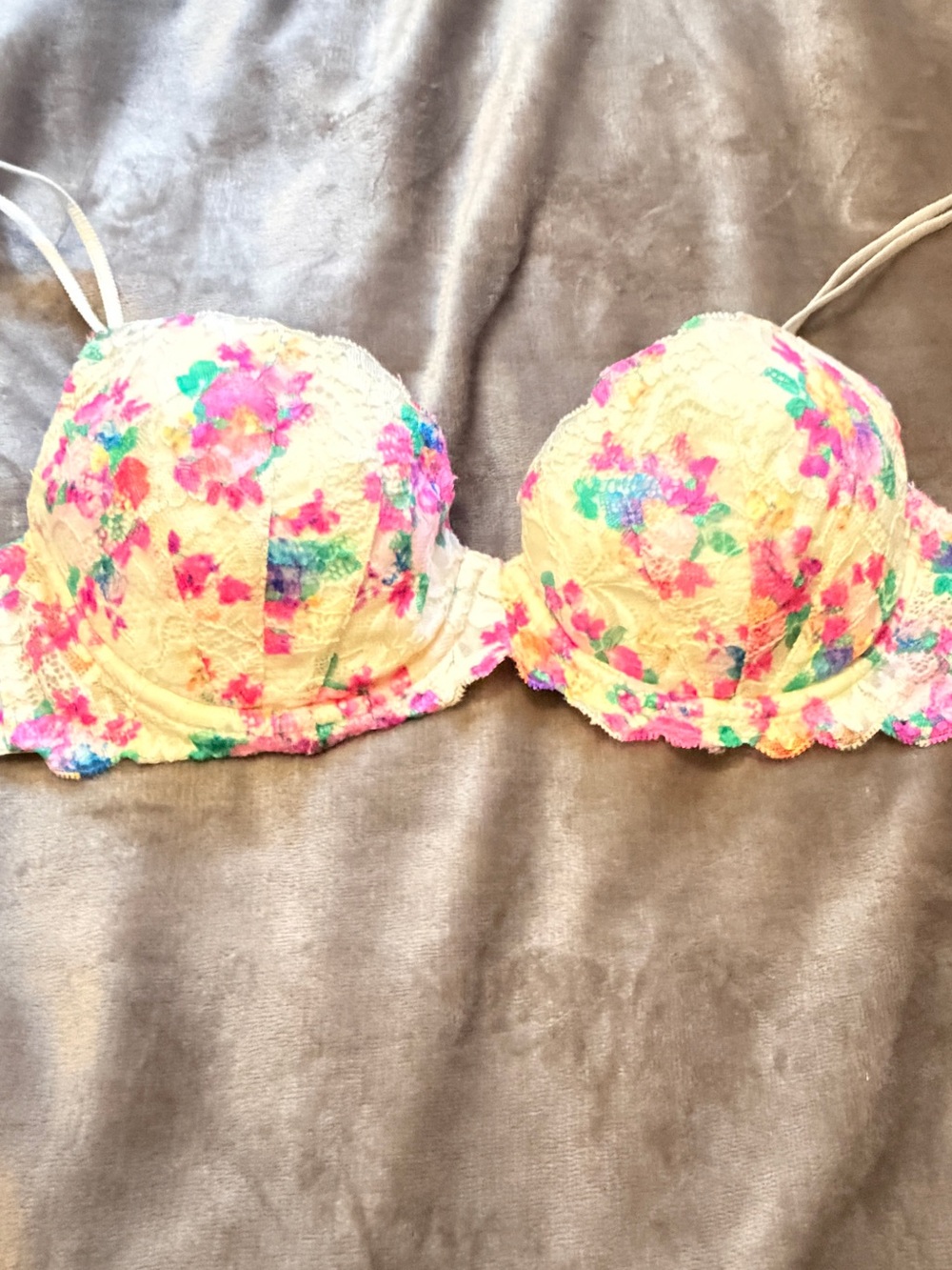 Victoria’s Secret PINK Demi Bra 32D Vibrant Neon Floral Mesh 🌸💖
